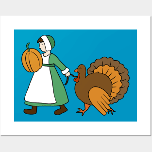 Thanksgiving Pilgrim and Turkey Posters and Art